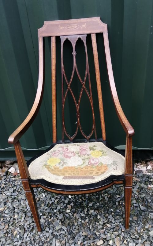 a jas sholbread inlaid esthetic movement armchair - CATEGORY: ANTIQUE CHAIRS - DATED 1890