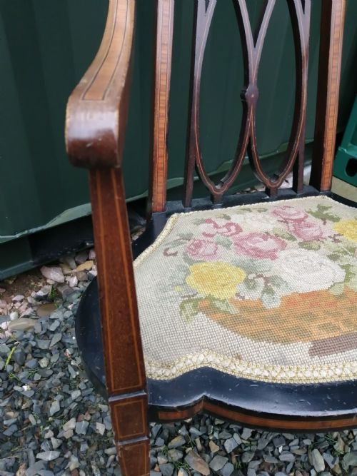 A JAS SHOLBREAD INLAID ESTHETIC MOVEMENT ARMCHAIR - ADDITIONAL PHOTO 1