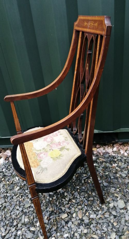 A JAS SHOLBREAD INLAID ESTHETIC MOVEMENT ARMCHAIR - ADDITIONAL PHOTO 4