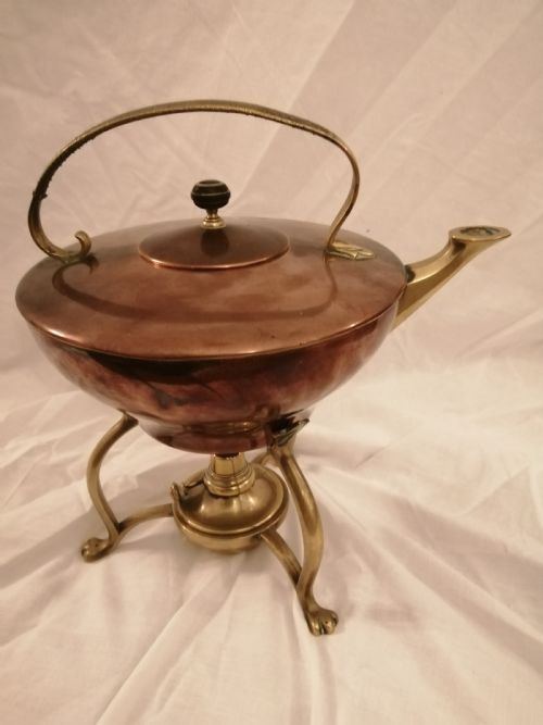 an arts and crafts was benson brass and copper kettle on stand - CATEGORY: ANTIQUE METAL - DATED 1900