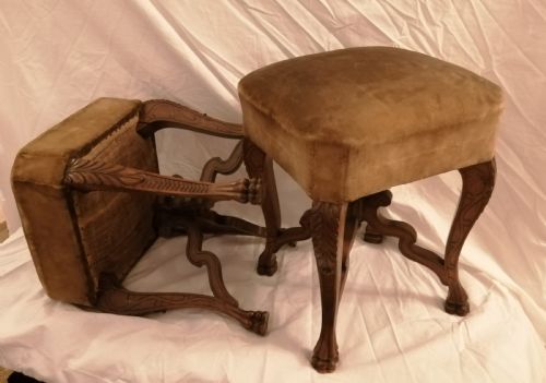 AN ANTIQUE PAIR OF FRENCH CARVED WALNUT STOOLS - ADDITIONAL PHOTO 6