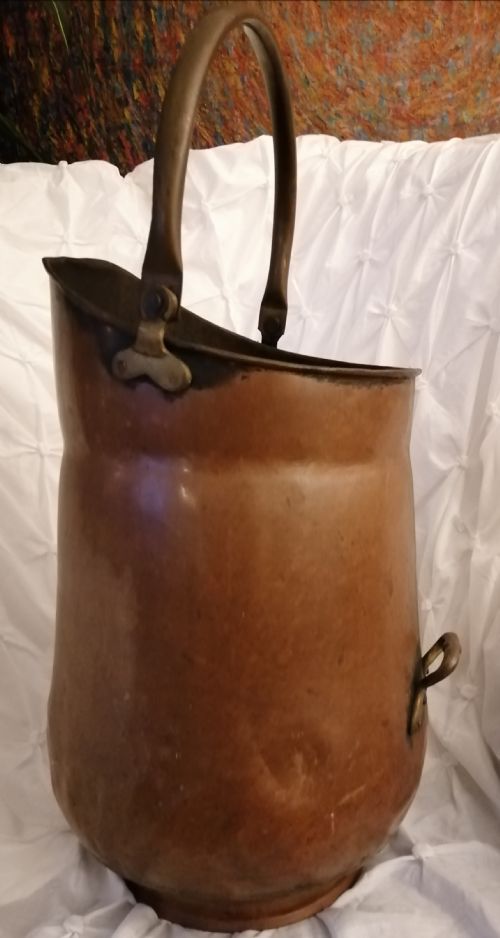 ANTIQUE COPPER AND BRASS TALL COAL SCUTTLE - ADDITIONAL PHOTO 7