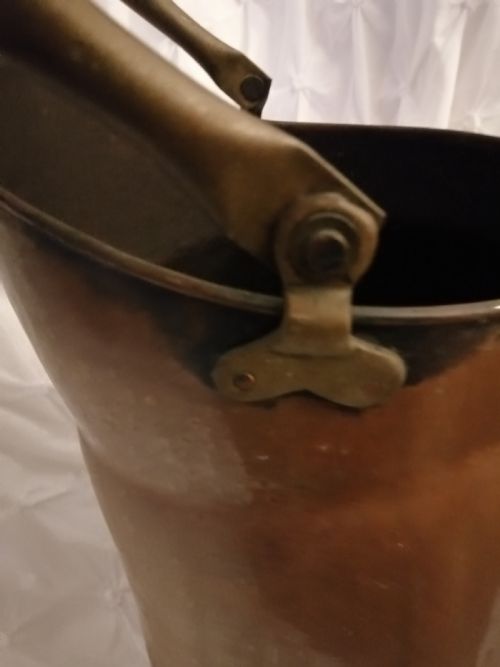 ANTIQUE COPPER AND BRASS TALL COAL SCUTTLE - ADDITIONAL PHOTO 8