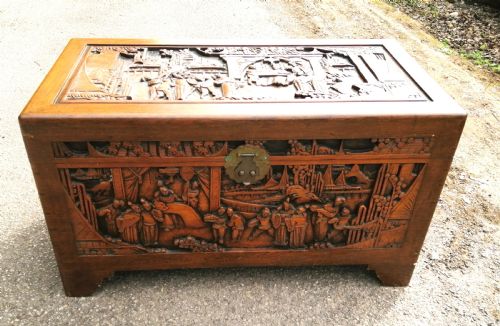 ANTIQUE CARVED CAMPHOR TRUNK - ADDITIONAL PHOTO 9