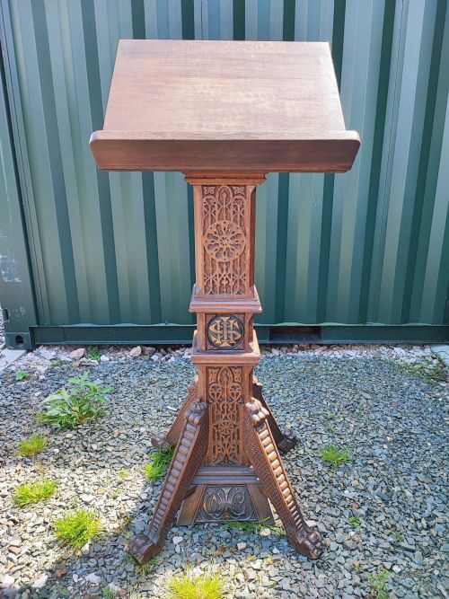 antique carved oak lecturn - CATEGORY: ANTIQUE MISCELLANEOUS - DATED 1920