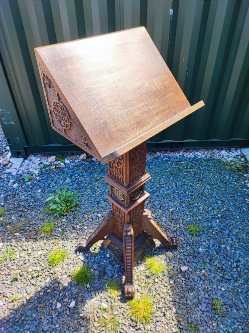 ANTIQUE CARVED OAK LECTURN - ADDITIONAL PHOTO 4