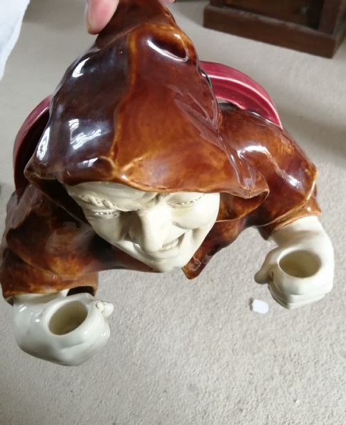 ANTIQUE HUMOUROUS SET OF 3 JOLLY MONK WALL HANGING CANDLE HOLDERS - ADDITIONAL PHOTO 2