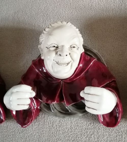 ANTIQUE HUMOUROUS SET OF 3 JOLLY MONK WALL HANGING CANDLE HOLDERS - ADDITIONAL PHOTO 3