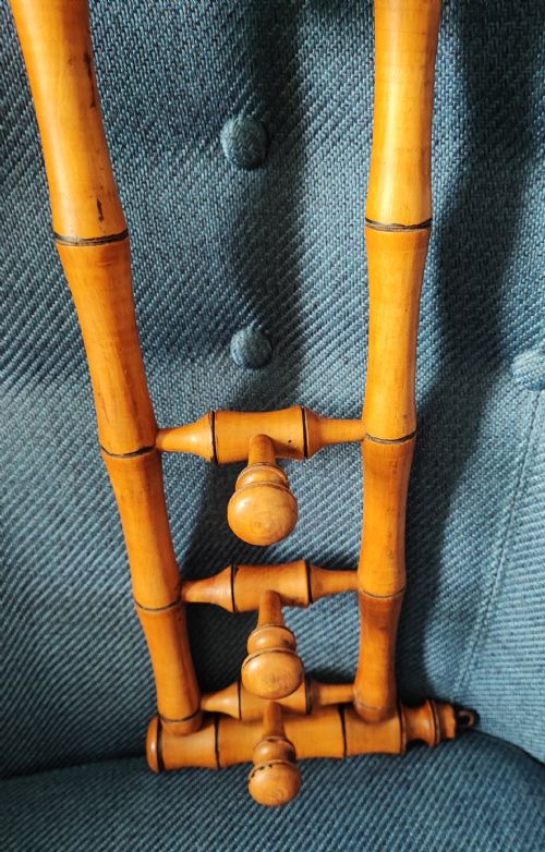 ANTIQUE FRENCH FAUX BAMBOO FRUITWOOD WALL HANGING COAT HAT RACK - ADDITIONAL PHOTO 1