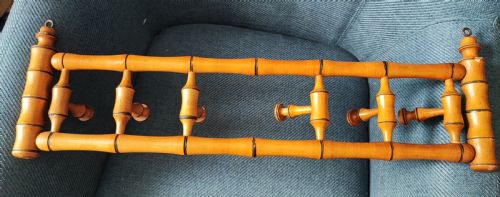ANTIQUE FRENCH FAUX BAMBOO FRUITWOOD WALL HANGING COAT HAT RACK - ADDITIONAL PHOTO 2