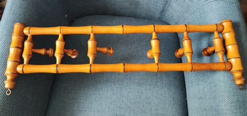 ANTIQUE FRENCH FAUX BAMBOO FRUITWOOD WALL HANGING COAT HAT RACK - ADDITIONAL PHOTO 3