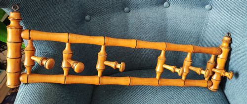 ANTIQUE FRENCH FAUX BAMBOO FRUITWOOD WALL HANGING COAT HAT RACK - ADDITIONAL PHOTO 4