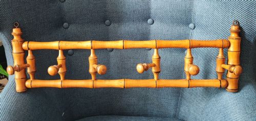 ANTIQUE FRENCH FAUX BAMBOO FRUITWOOD WALL HANGING COAT HAT RACK - ADDITIONAL PHOTO 7