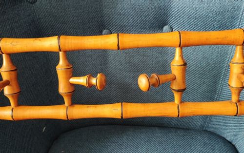 ANTIQUE FRENCH FAUX BAMBOO FRUITWOOD WALL HANGING COAT HAT RACK - ADDITIONAL PHOTO 8