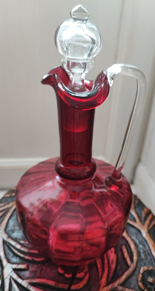 pretty victorian cranberry glass decanter - CATEGORY: ANTIQUE GLASS - DATED VICTORIAN