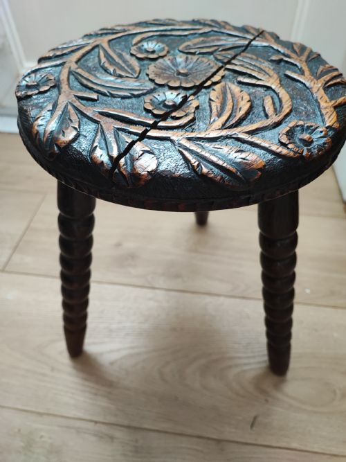 victorian bobbin and carved oak stool - CATEGORY: ANTIQUE STOOLS - DATED VICTORIAN