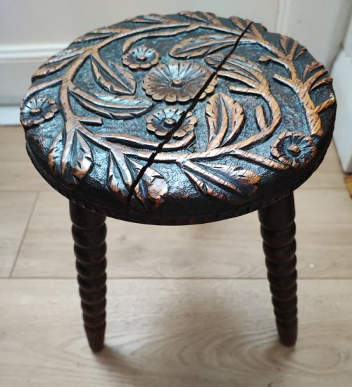 VICTORIAN BOBBIN AND CARVED OAK STOOL - ADDITIONAL PHOTO 2