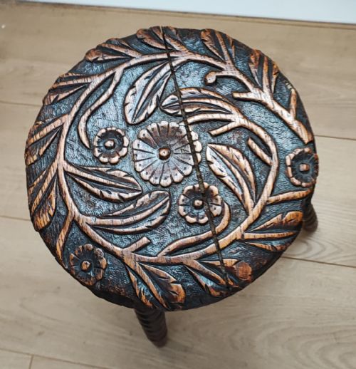 VICTORIAN BOBBIN AND CARVED OAK STOOL - ADDITIONAL PHOTO 3