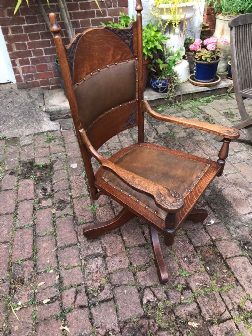 ART'S AND CRAFTS AMERICAN OAK SWIVEL DESK CHAIR - ADDITIONAL PHOTO 3