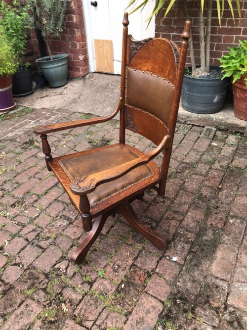 ART'S AND CRAFTS AMERICAN OAK SWIVEL DESK CHAIR - ADDITIONAL PHOTO 6