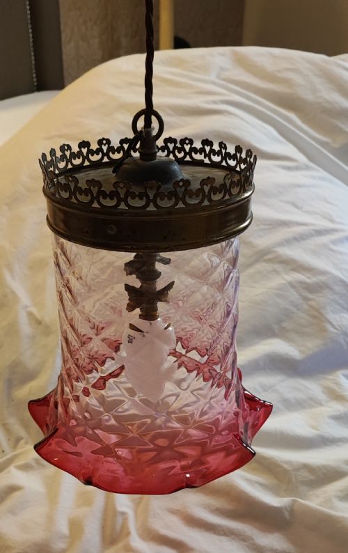 a fine victorian cranberry glass hanging light fitting - CATEGORY: ANTIQUE LIGHTING - DATED VICTORIAN
