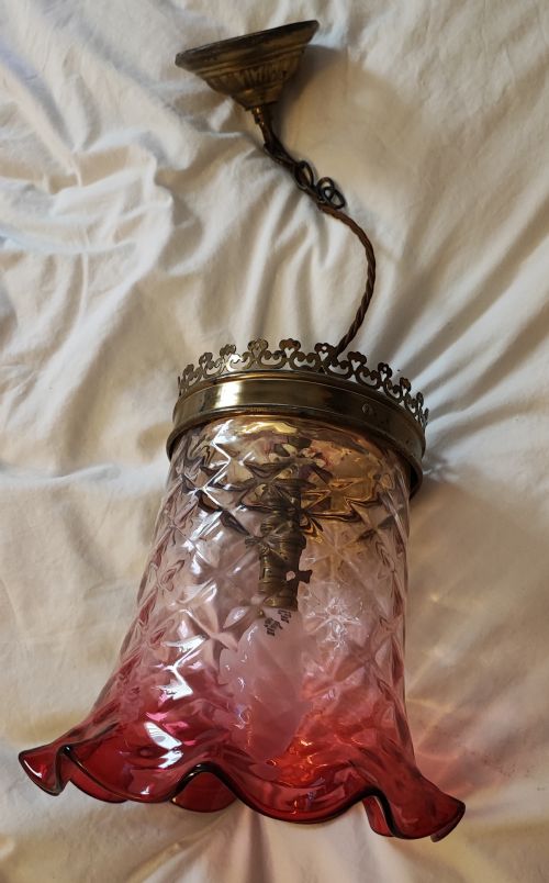 A FINE VICTORIAN CRANBERRY GLASS HANGING LIGHT FITTING - ADDITIONAL PHOTO 2