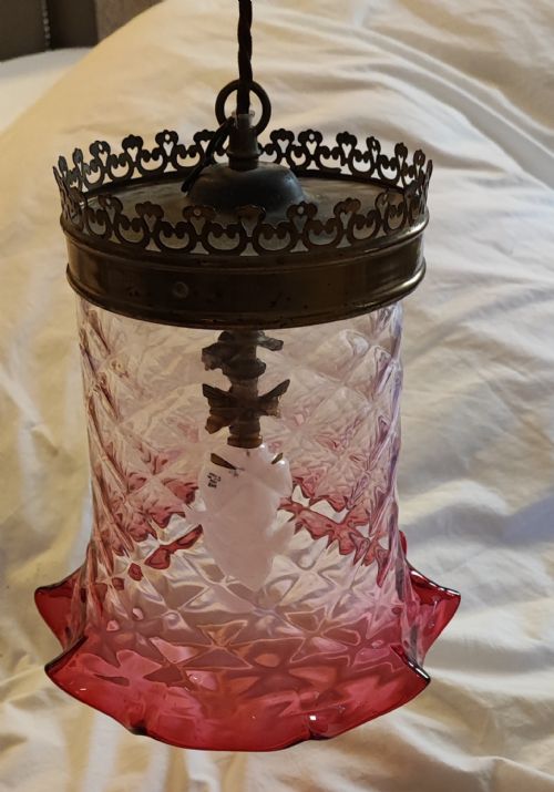 A FINE VICTORIAN CRANBERRY GLASS HANGING LIGHT FITTING - ADDITIONAL PHOTO 4