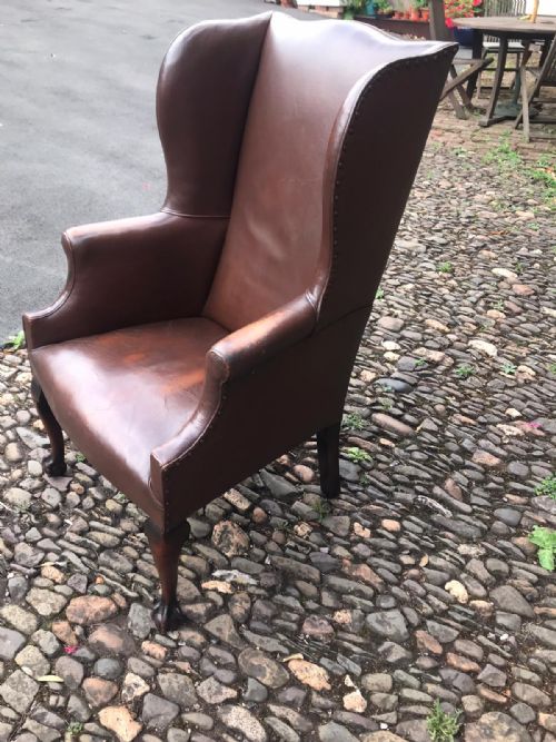 ANTIQUE LEATHER BALL AND CLAW WING CHAIR - ADDITIONAL PHOTO 2