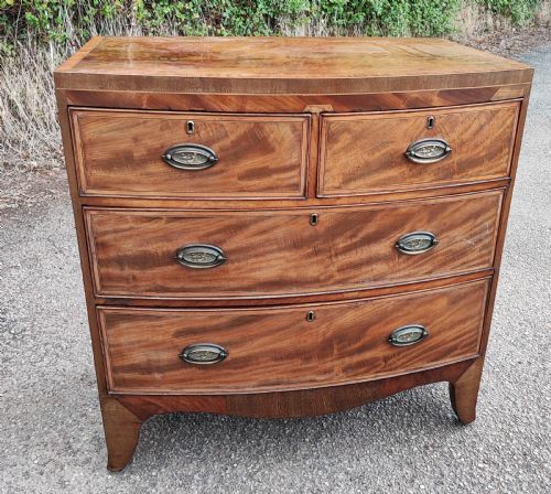 an antique regency inlaid bow front chest - CATEGORY: ANTIQUE CHEST OF DRAWERS - DATED REGENCY