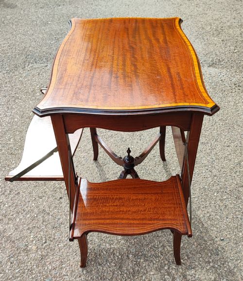 ANTIQUEQUALITY INLAID OCCASIONAL TABLETEA TABLE WITH DROP FLAPS - ADDITIONAL PHOTO 3