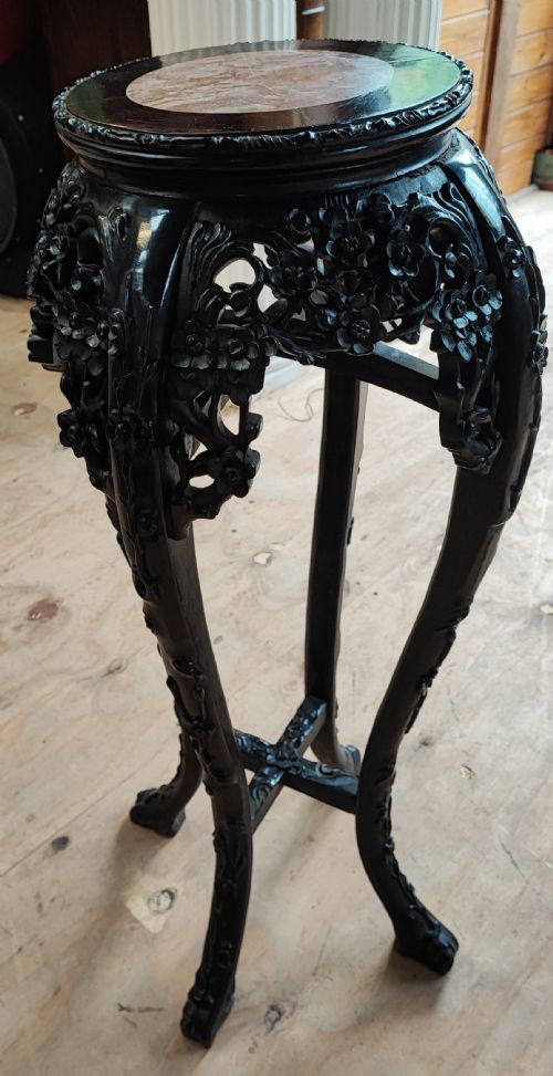 A 19C TALL HARDWOOD CARVED QING DYNASTY STAND - ADDITIONAL PHOTO 2