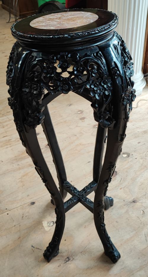 A 19C TALL HARDWOOD CARVED QING DYNASTY STAND - ADDITIONAL PHOTO 4