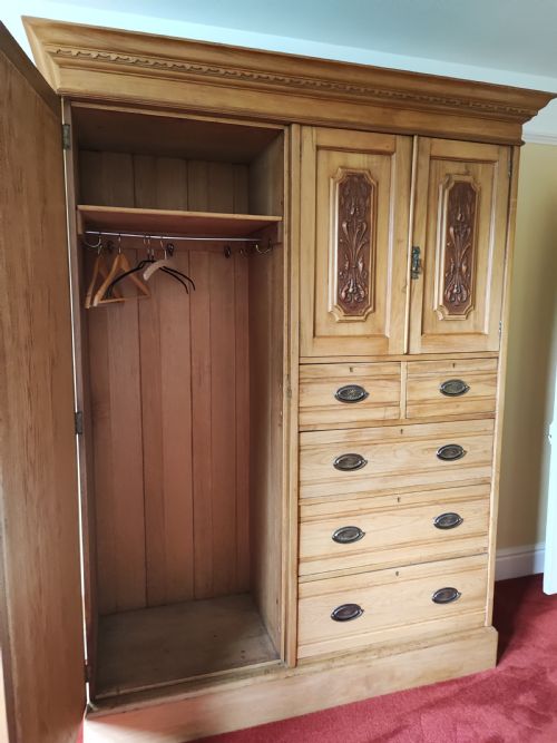 VICTORIAN COMBINATION WARDROBE IN SATIN WALNUT - ADDITIONAL PHOTO 2