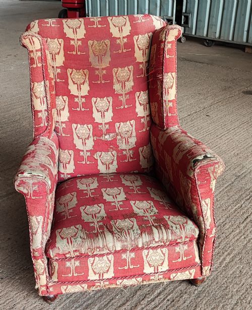 an arts and crafts wing arm chair with original upholstery - CATEGORY: ANTIQUE CHAIRS - DATED 1880