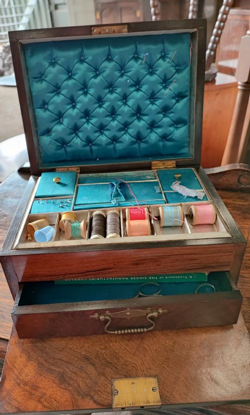 victorian walnut sewing box - CATEGORY: ANTIQUE BOXES - DATED VICTORIAN