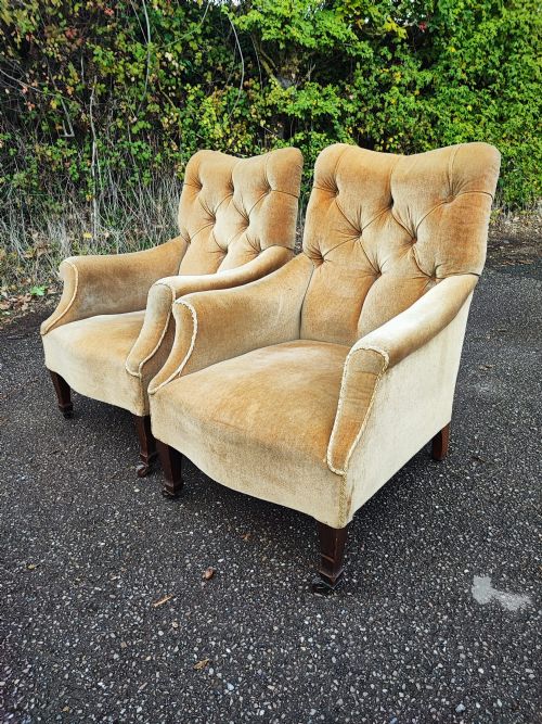 A PAIR OF VICTORIAN UPHOLSTERED ARMCHAIRS - ADDITIONAL PHOTO 3
