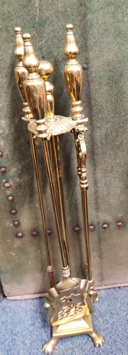 pretty victorian brass fire irons or fireplace set - CATEGORY: ANTIQUE FIREPLACES - DATED VICTORIAN