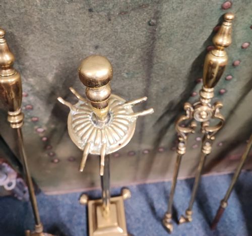 PRETTY VICTORIAN BRASS FIRE IRONS OR FIREPLACE SET - ADDITIONAL PHOTO 1