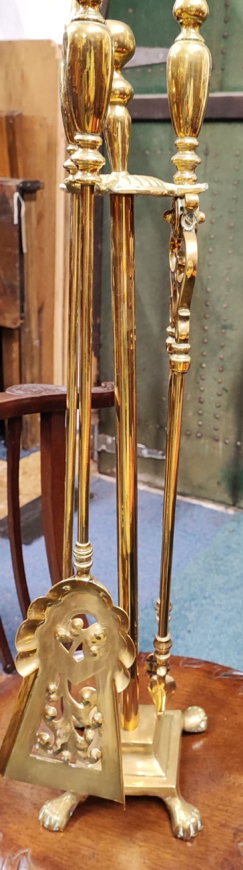 PRETTY VICTORIAN BRASS FIRE IRONS OR FIREPLACE SET - ADDITIONAL PHOTO 3