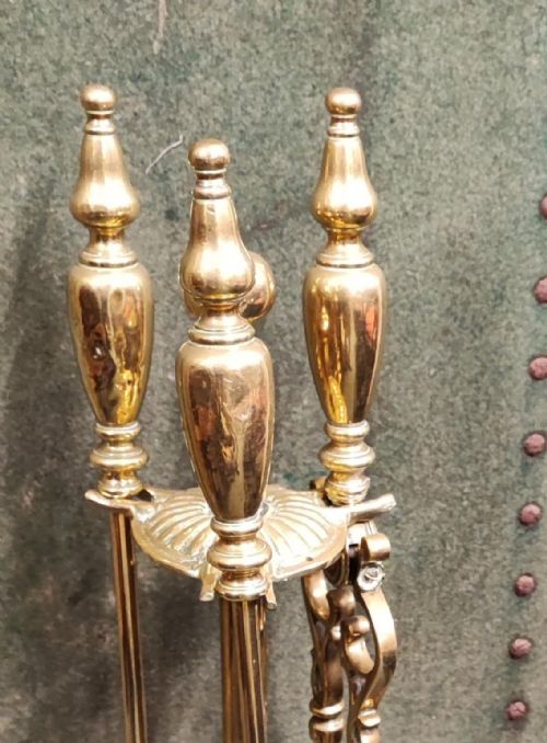 PRETTY VICTORIAN BRASS FIRE IRONS OR FIREPLACE SET - ADDITIONAL PHOTO 4