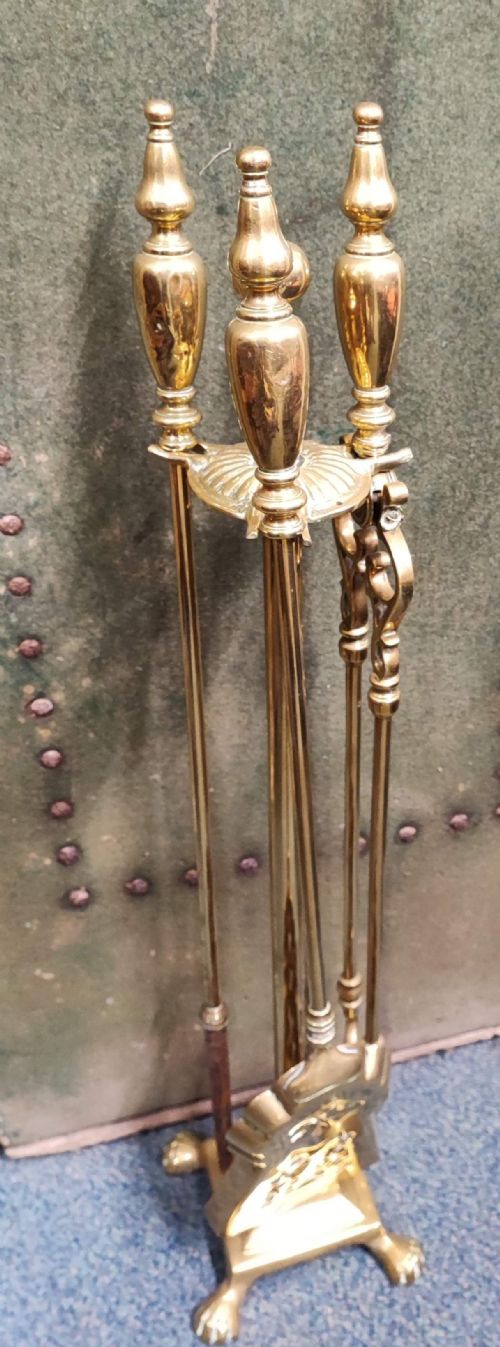 PRETTY VICTORIAN BRASS FIRE IRONS OR FIREPLACE SET - ADDITIONAL PHOTO 5