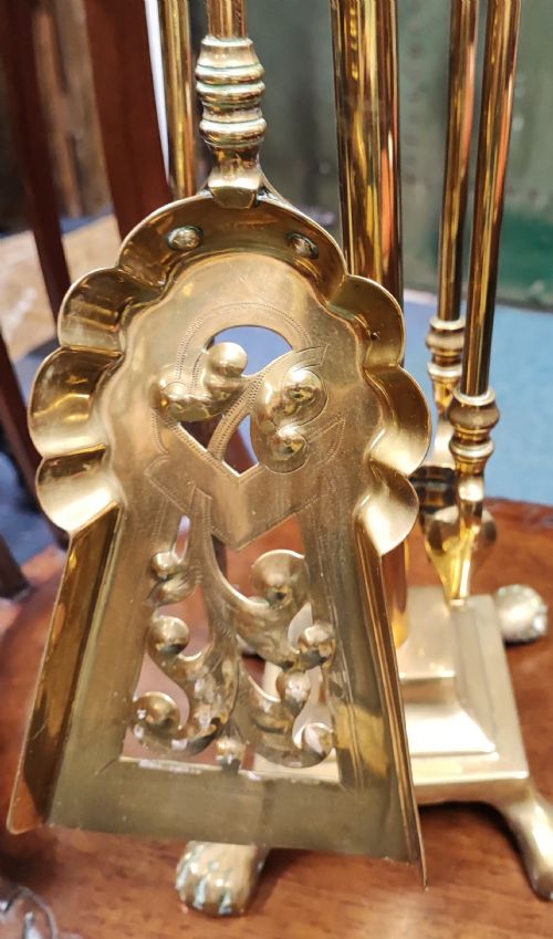PRETTY VICTORIAN BRASS FIRE IRONS OR FIREPLACE SET - ADDITIONAL PHOTO 6