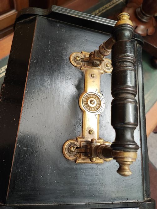 ESTHETIC MOVEMENT EBONIZED AND BRASS PANELLING PATENT COALBOX - ADDITIONAL PHOTO 2