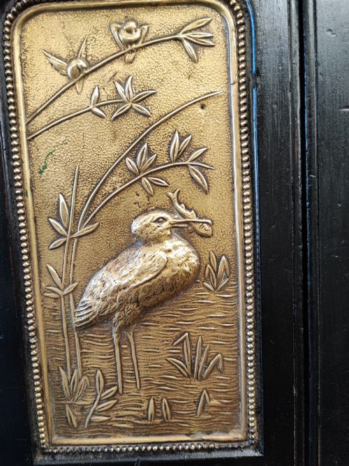 ESTHETIC MOVEMENT EBONIZED AND BRASS PANELLING PATENT COALBOX - ADDITIONAL PHOTO 3