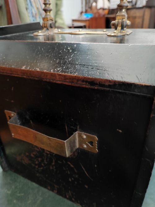 ESTHETIC MOVEMENT EBONIZED AND BRASS PANELLING PATENT COALBOX - ADDITIONAL PHOTO 1