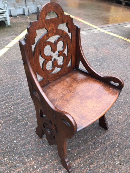19C PAIR OF REFORM GOTHIC HALL SEATS CHAIRS - ADDITIONAL PHOTO 2