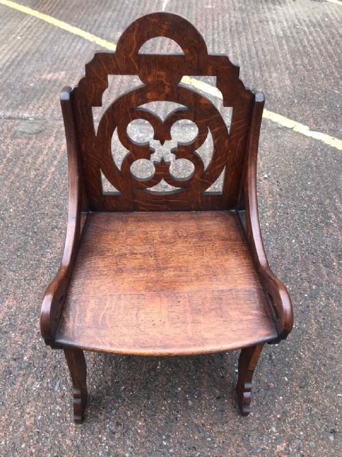 19C PAIR OF REFORM GOTHIC HALL SEATS CHAIRS - ADDITIONAL PHOTO 4