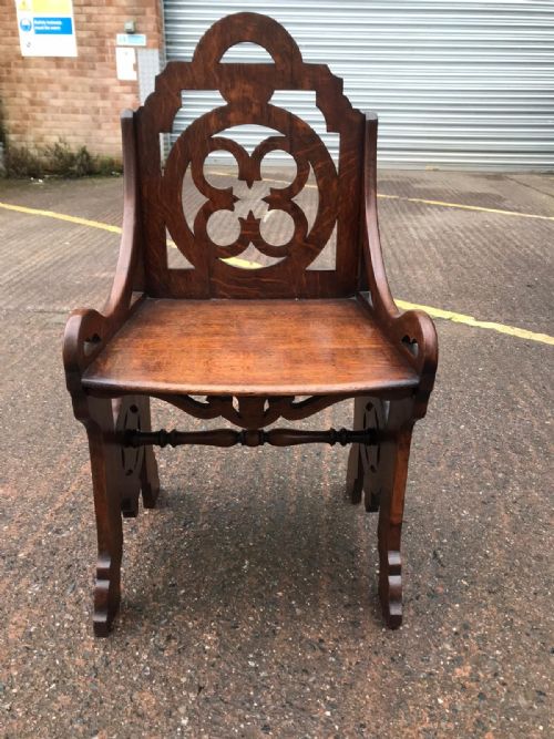 19C PAIR OF REFORM GOTHIC HALL SEATS CHAIRS - ADDITIONAL PHOTO 5