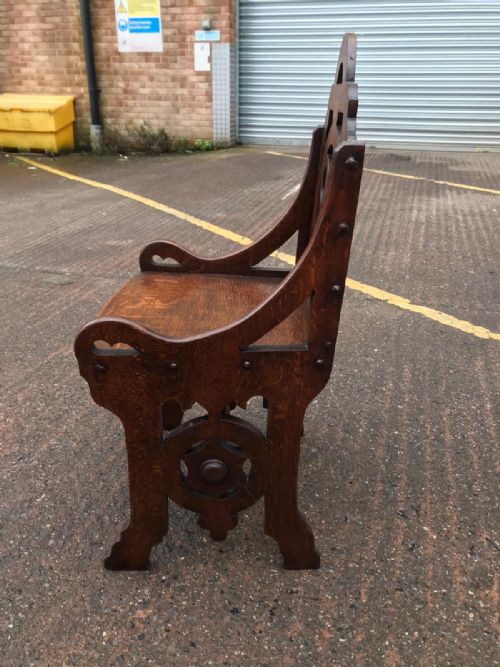 19C PAIR OF REFORM GOTHIC HALL SEATS CHAIRS - ADDITIONAL PHOTO 9