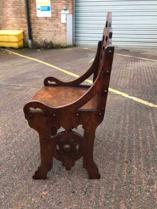 19C PAIR OF REFORM GOTHIC HALL SEATS CHAIRS - ADDITIONAL PHOTO 10